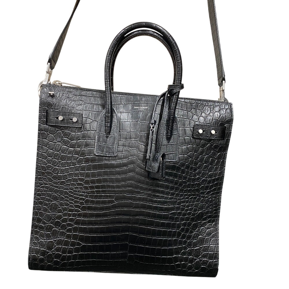 YVES SAINT LAURENT Shoulder Bag leather black 2WAY handbag Embossing Sac de Jules Women Used Authentic