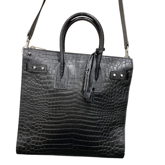 YVES SAINT LAURENT Shoulder Bag leather black 2WAY handbag Embossing Sac de Jules Women Used Authentic