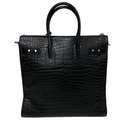 YVES SAINT LAURENT Shoulder Bag leather black 2WAY handbag Embossing Sac de Jules Women Used Authentic