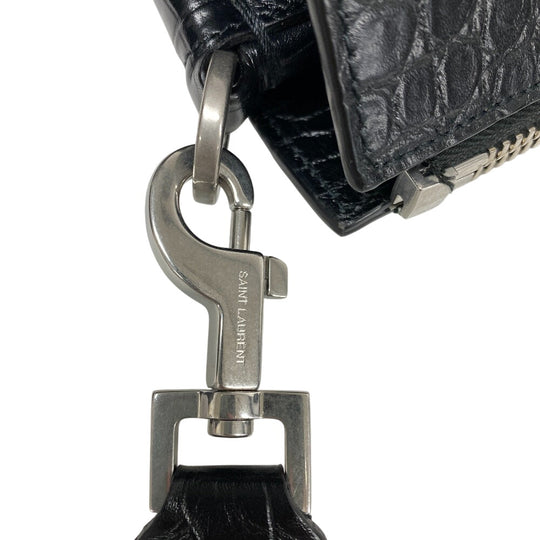 YVES SAINT LAURENT Shoulder Bag leather black 2WAY handbag Embossing Sac de Jules Women Used Authentic