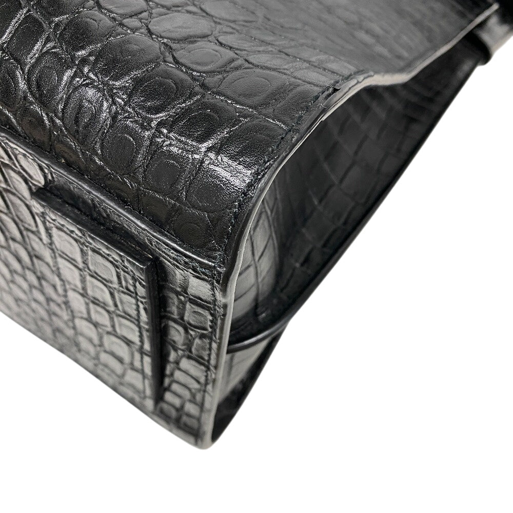 YVES SAINT LAURENT Shoulder Bag leather black 2WAY handbag Embossing Sac de Jules Women Used Authentic