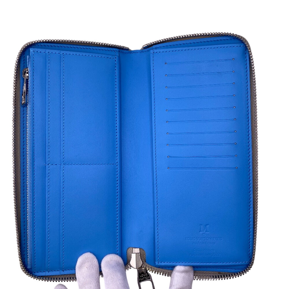 LOUIS VUITTON Long Wallet Purse M81573 leather blue Zip Around Taurillon Clemence Climbing Zippy Wallet Vertical Women Used Authentic