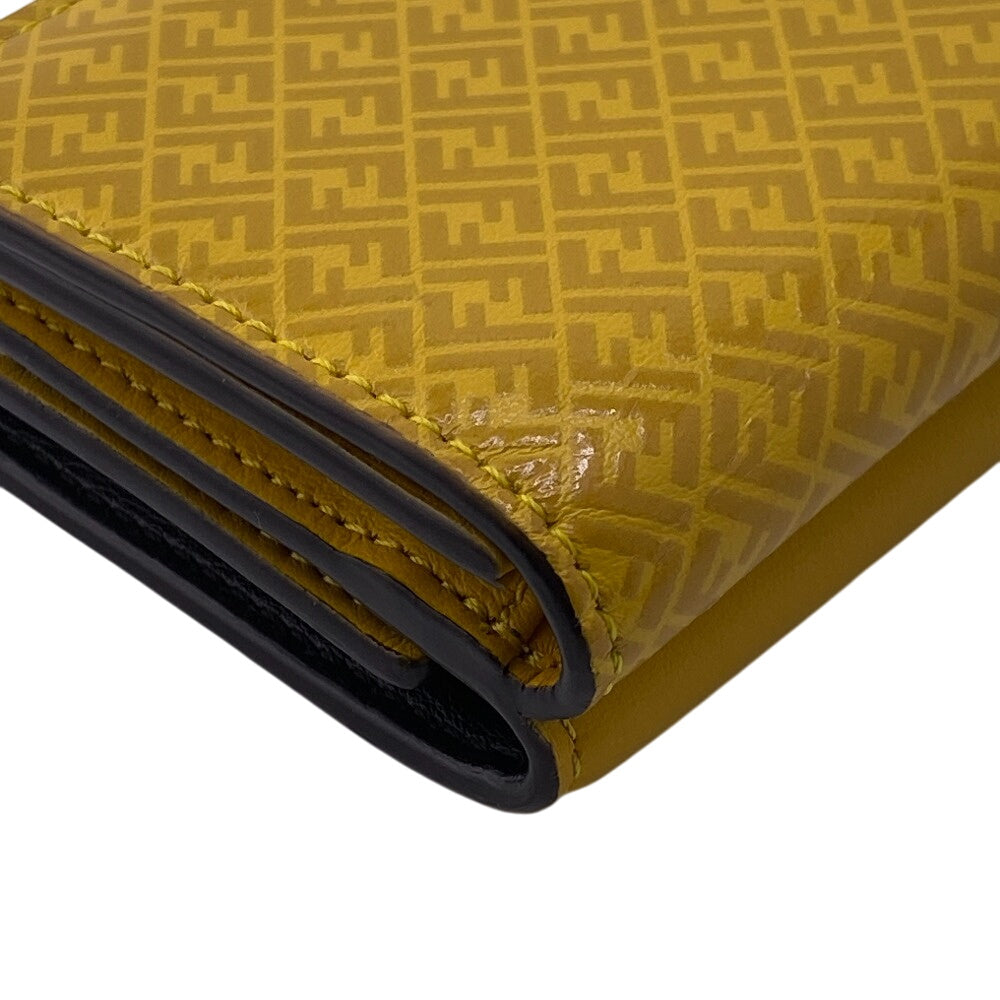 FENDI Tri-fold wallet 7M0280 leather yellow Compact wallet FF logo Women Used Authentic