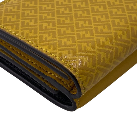 FENDI Tri-fold wallet 7M0280 leather yellow Compact wallet FF logo Women Used Authentic