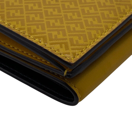 FENDI Tri-fold wallet 7M0280 leather yellow Compact wallet FF logo Women Used Authentic