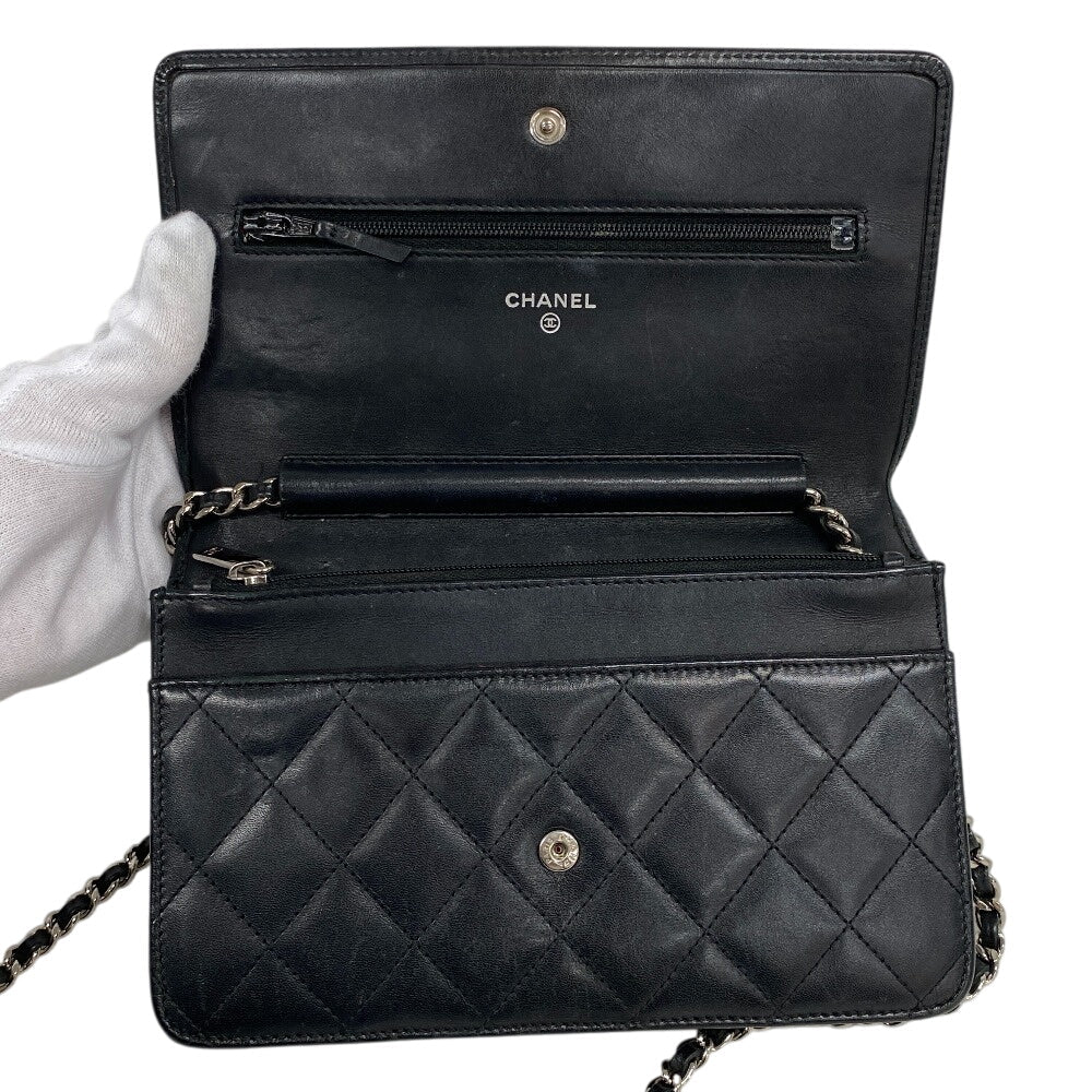 CHANEL Wallet Chain lambskin black Cambon line Women Used Authentic