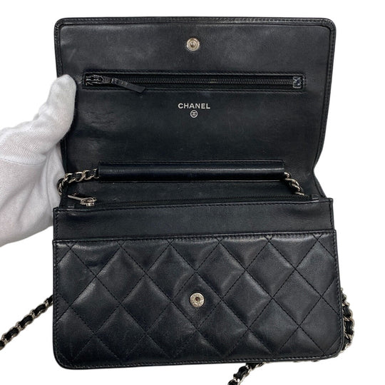 CHANEL Wallet Chain lambskin black Cambon line Women Used Authentic