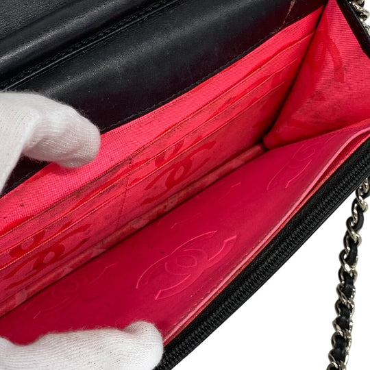 CHANEL Wallet Chain lambskin black Cambon line Women Used Authentic