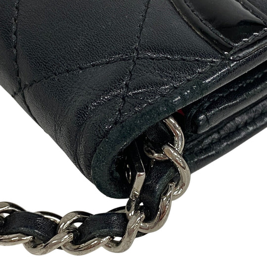 CHANEL Wallet Chain lambskin black Cambon line Women Used Authentic
