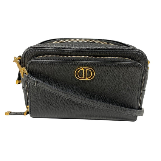 Christian Dior Shoulder Bag leather black Calo double pouch Women Used Authentic