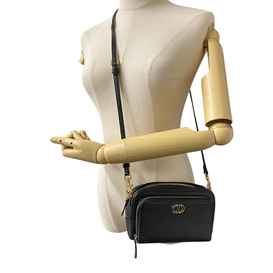 Christian Dior Shoulder Bag leather black Calo double pouch Women Used Authentic