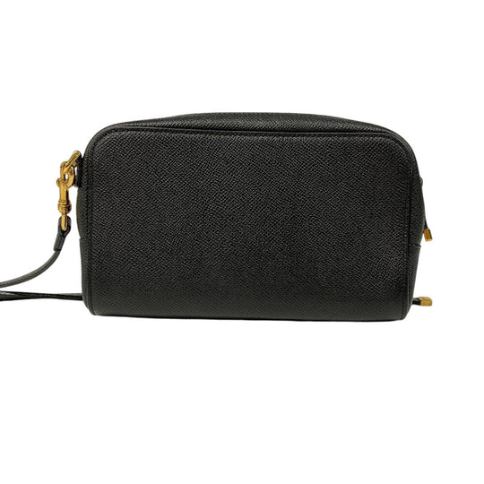 Christian Dior Shoulder Bag leather black Calo double pouch Women Used Authentic