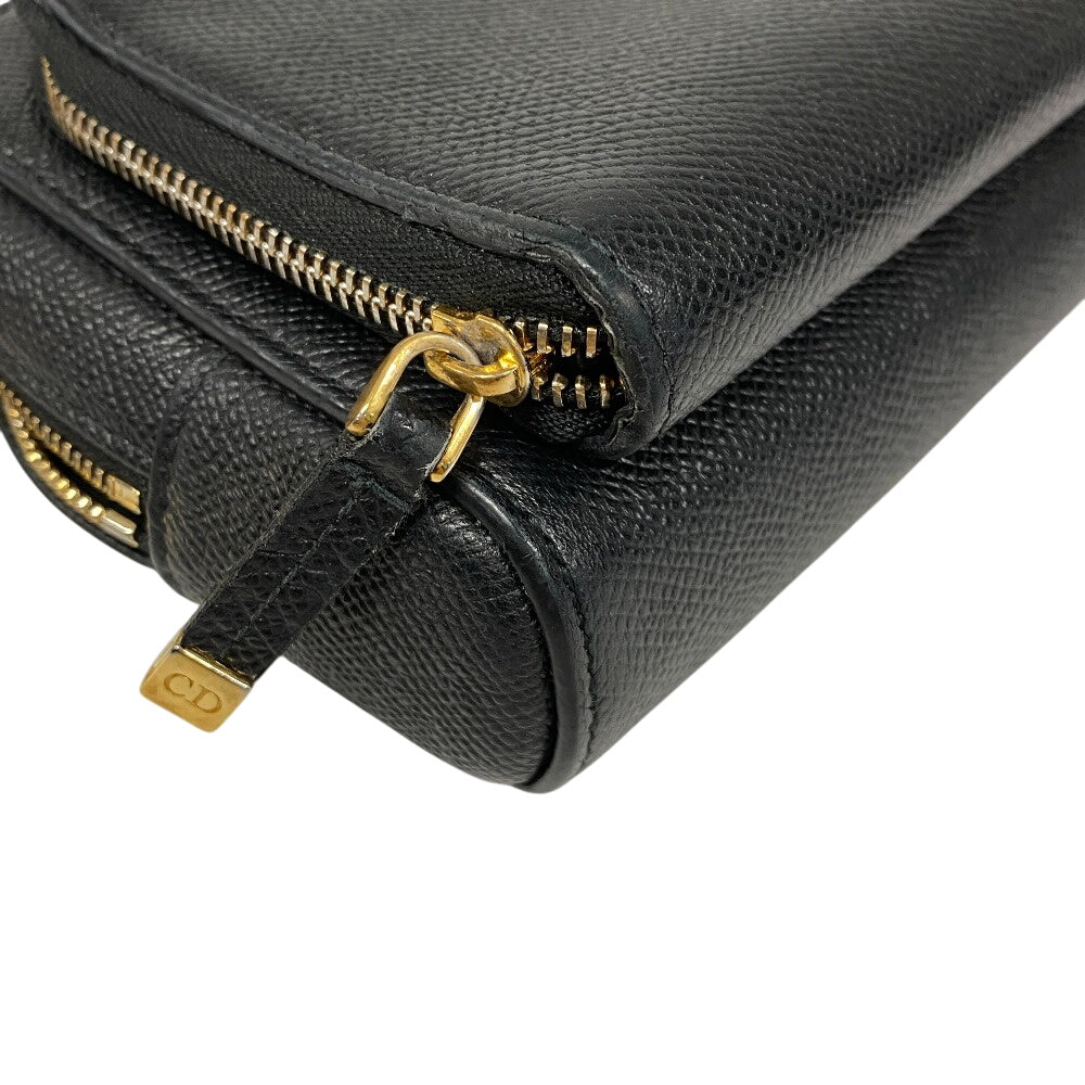 Christian Dior Shoulder Bag leather black Calo double pouch Women Used Authentic