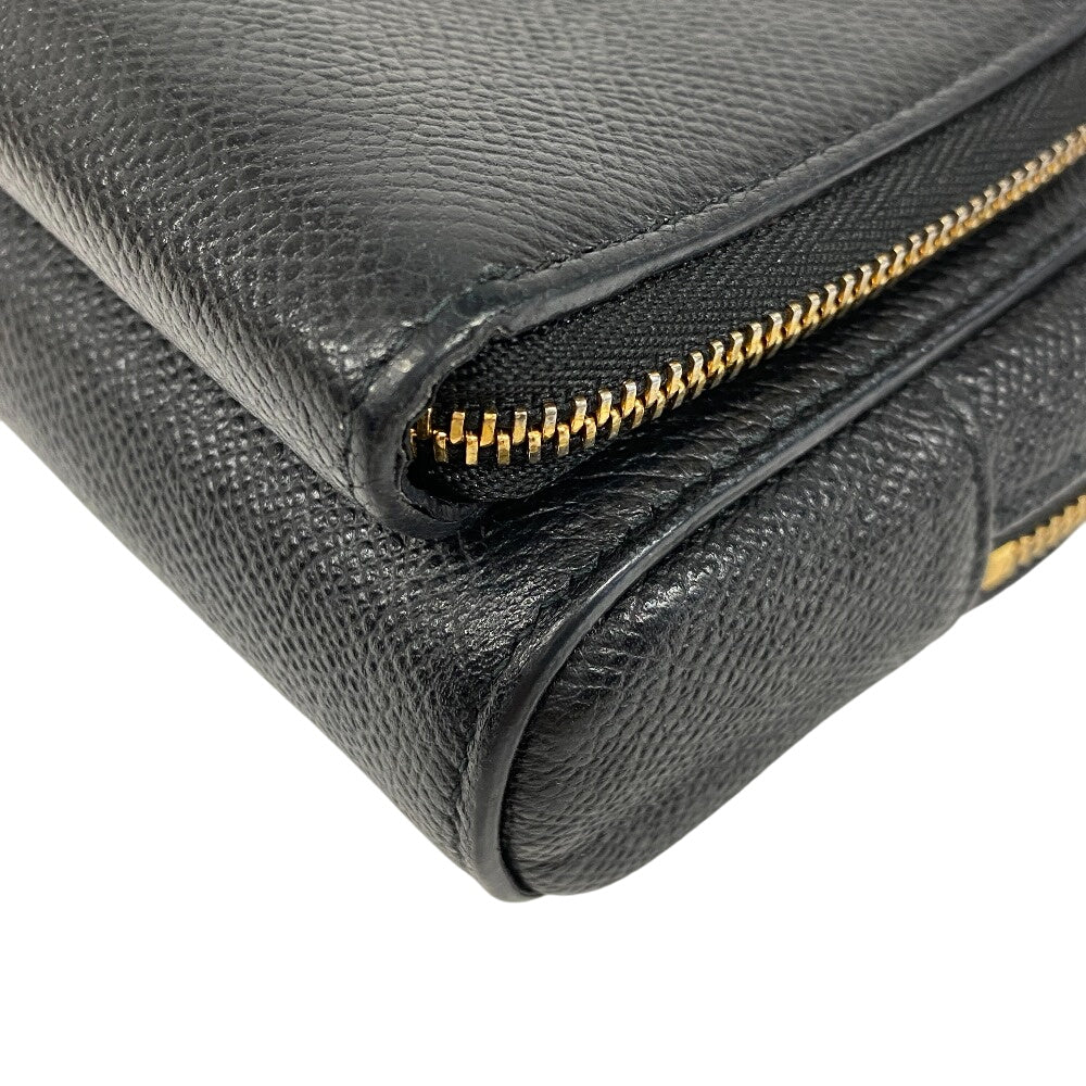 Christian Dior Shoulder Bag leather black Calo double pouch Women Used Authentic