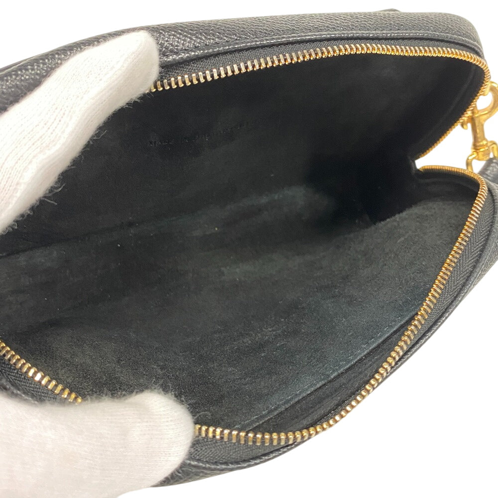 Christian Dior Shoulder Bag leather black Calo double pouch Women Used Authentic