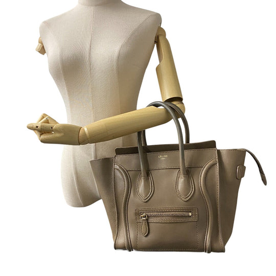 CELINE Handbag leather beige Luggage micro shopper Women Used Authentic
