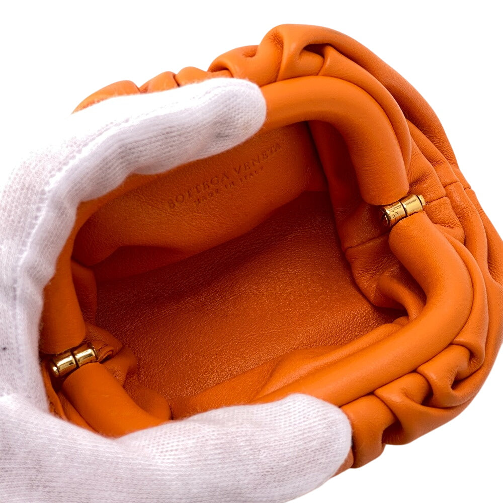 BOTTEGAVENETA Coin case leather Orange Gamaguchi The Pouch Leather Women Used Authentic