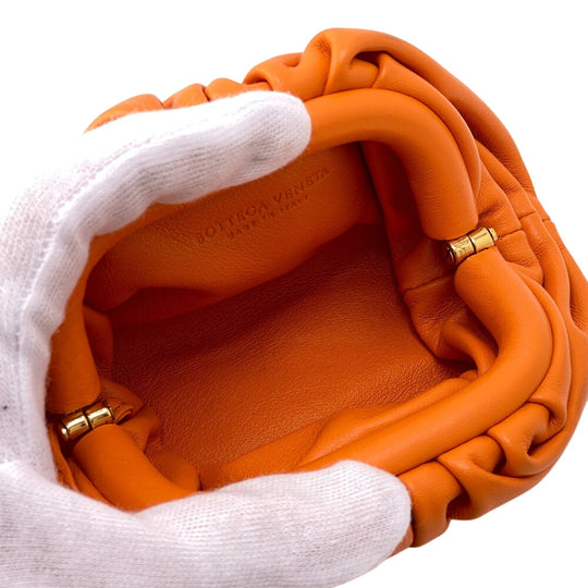 BOTTEGAVENETA Coin case leather Orange Gamaguchi The Pouch Leather Women Used Authentic