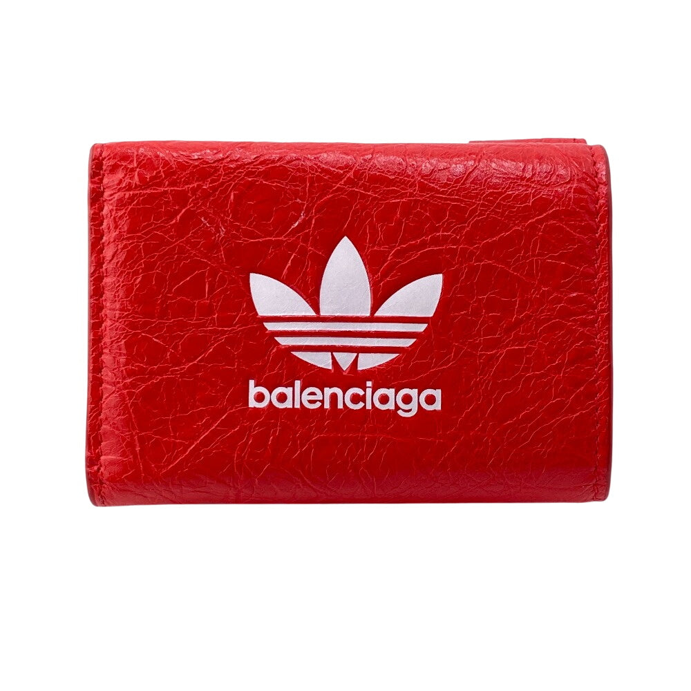 BALENCIAGA Tri-fold wallet 721893 leather Red adidas collaboration Compact wallet mens(Unisex) Used Authentic
