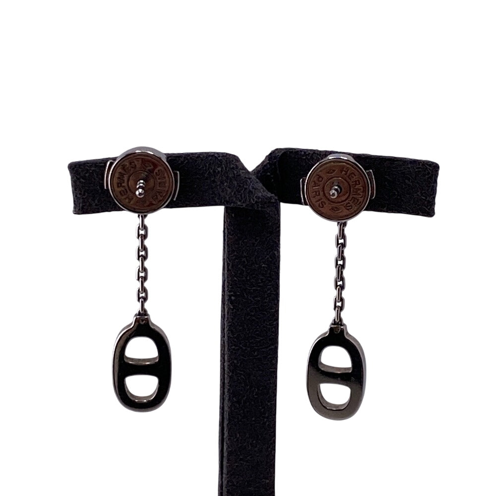 HERMES Pierce Gold Plated Silver Chene Dunkle Women Used Authentic