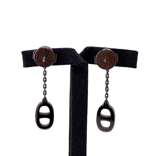 HERMES Pierce Gold Plated Silver Chene Dunkle Women Used Authentic