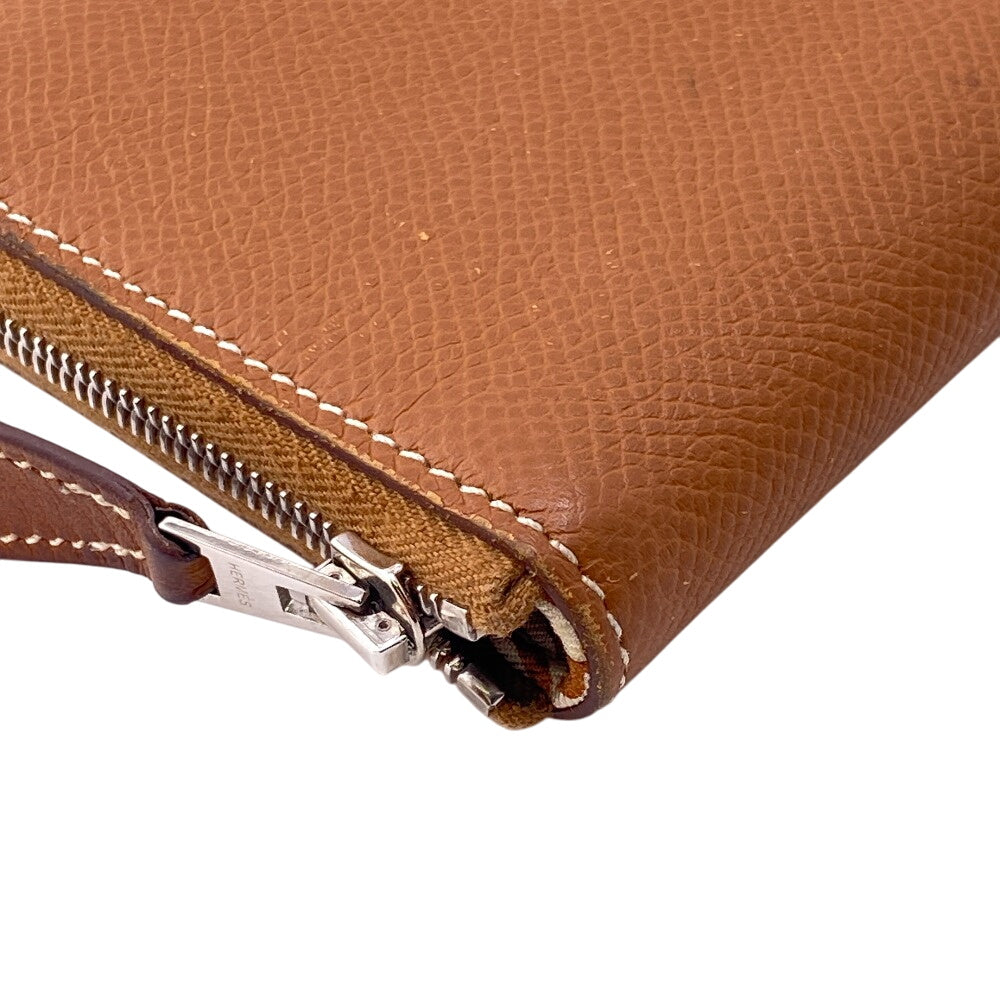 HERMES Coin case Epsom, Silk Brown Silk in Epsom Azap Women Used Authentic