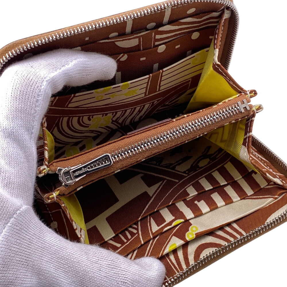 HERMES Coin case Epsom, Silk Brown Silk in Epsom Azap Women Used Authentic