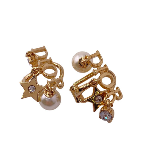 Christian Dior Earring Gold Plated gold Rhinestone faux pearl Dio(r)evolution Women Used Authentic