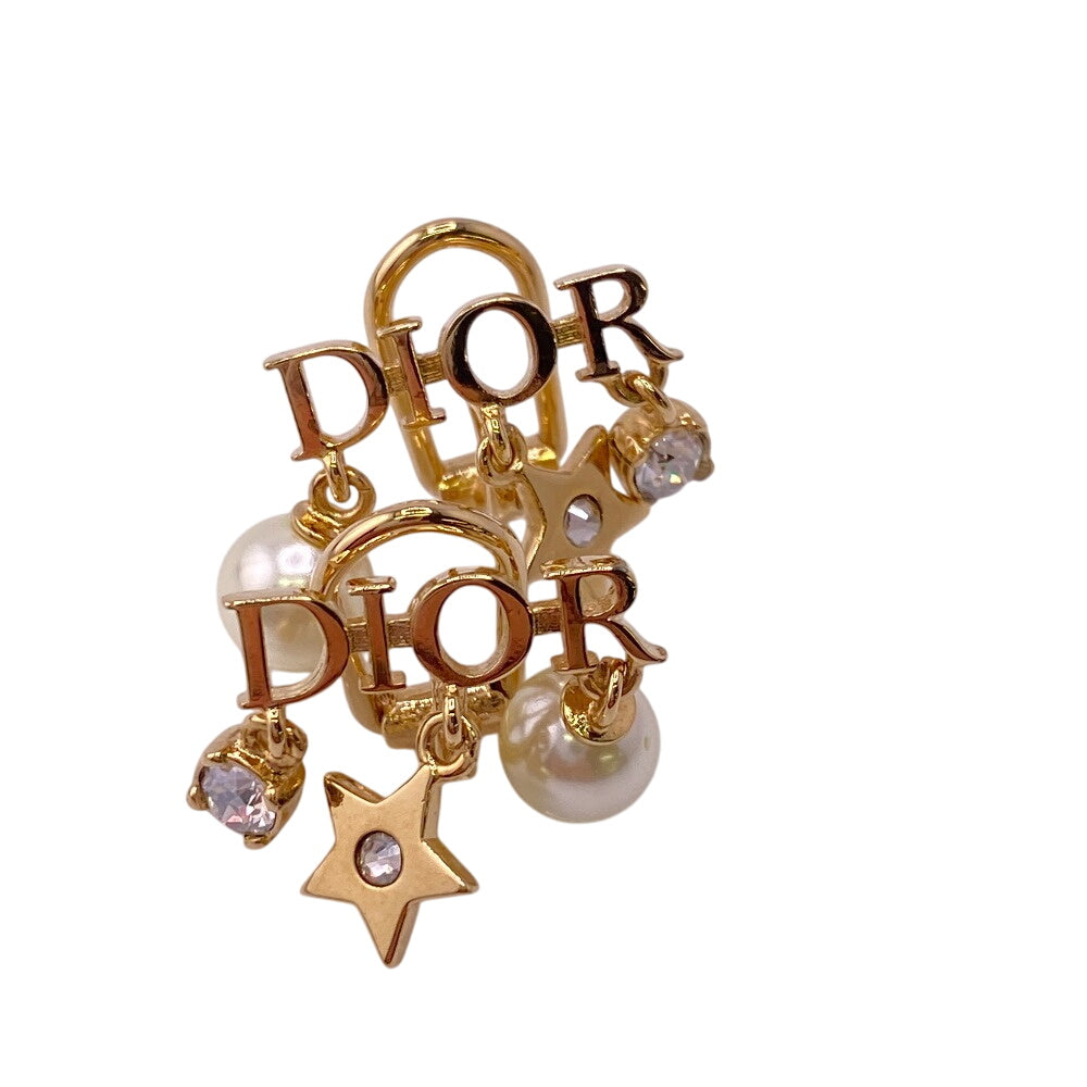Christian Dior Earring Gold Plated gold Rhinestone faux pearl Dio(r)evolution Women Used Authentic