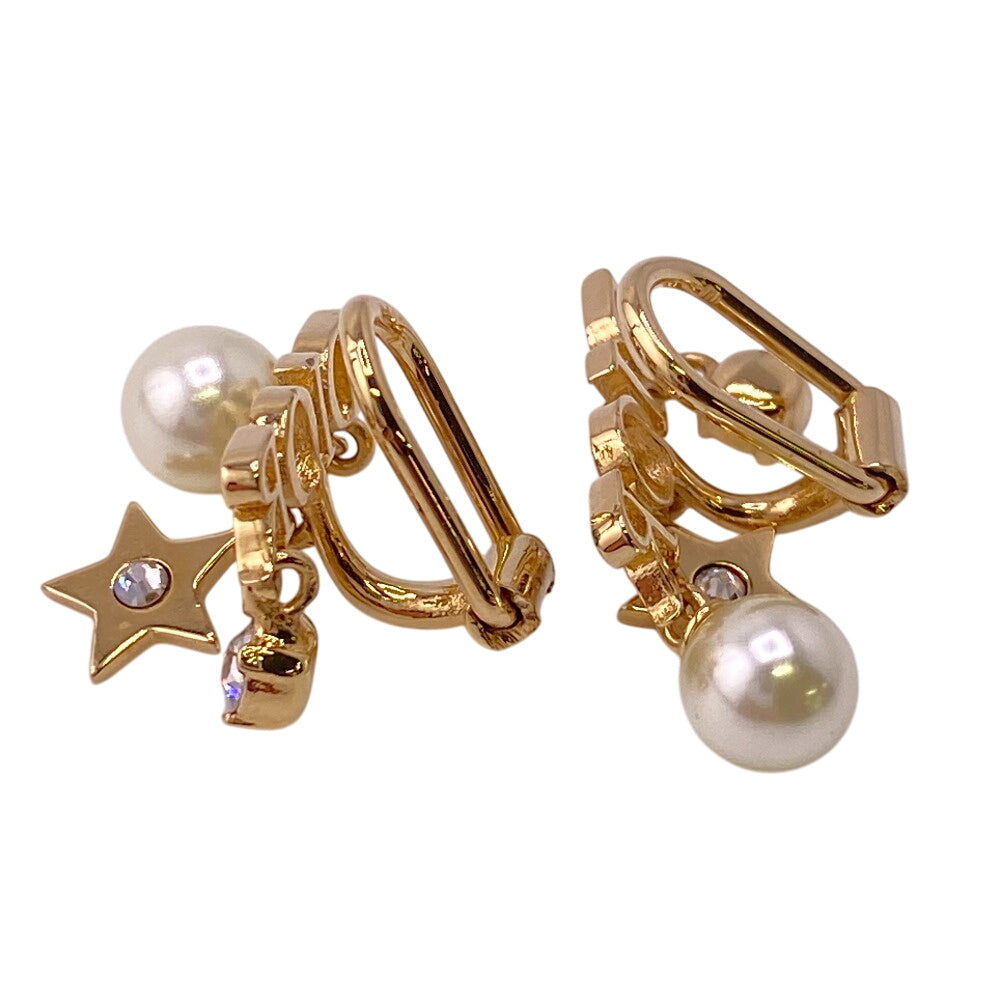 Christian Dior Earring Gold Plated gold Rhinestone faux pearl Dio(r)evolution Women Used Authentic