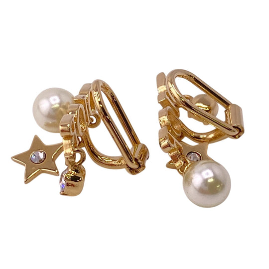 Christian Dior Earring Gold Plated gold Rhinestone faux pearl Dio(r)evolution Women Used Authentic