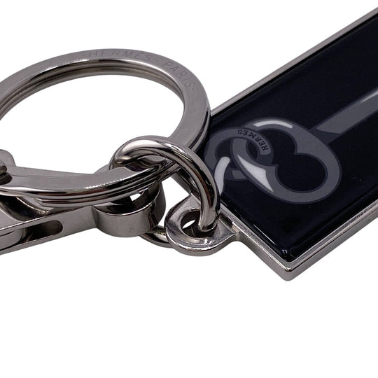 HERMES key ring Stainless Steel black Illusion mens Used Authentic