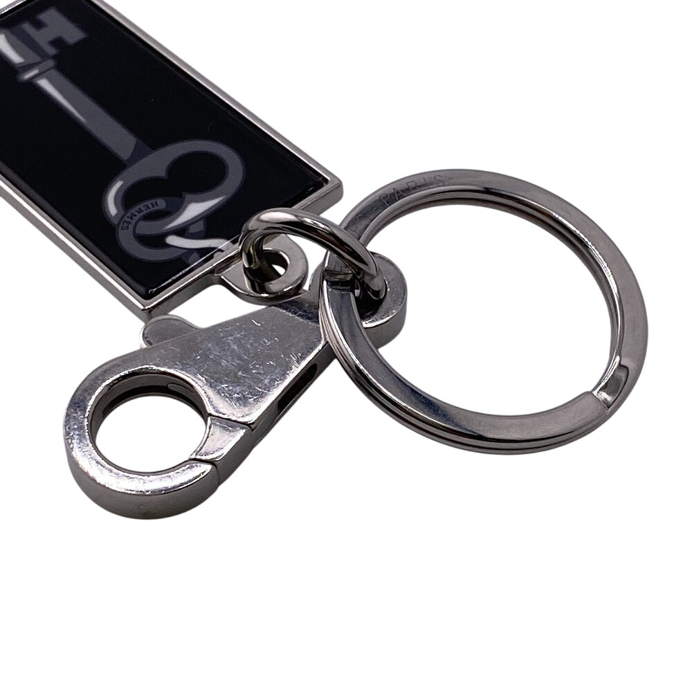 HERMES key ring Stainless Steel black Illusion mens Used Authentic