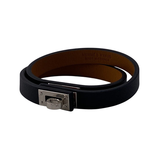 HERMES bracelet Gold Plated, Leather black U:2022 Kelly DeBultour unisex(Unisex) T3 Used Authentic
