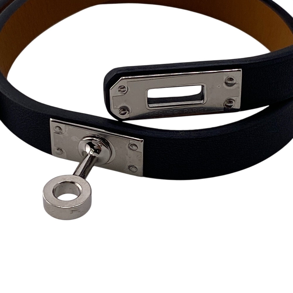 HERMES bracelet Gold Plated, Leather black U:2022 Kelly DeBultour unisex(Unisex) T3 Used Authentic
