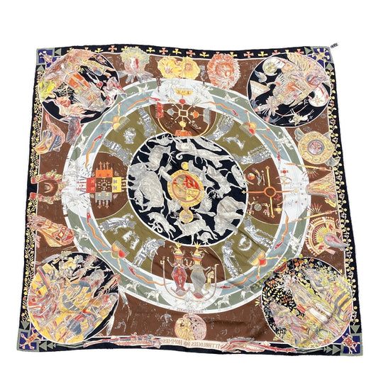 HERMES scarf silk Multi Carre90 The legend of brown men Women Used Authentic