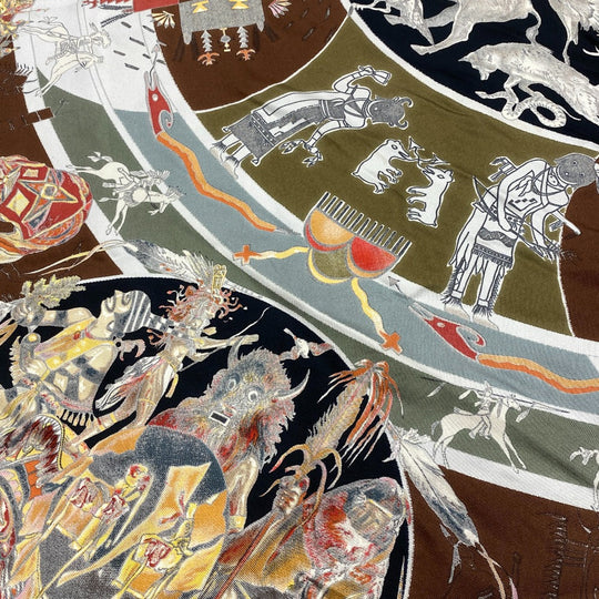 HERMES scarf silk Multi Carre90 The legend of brown men Women Used Authentic