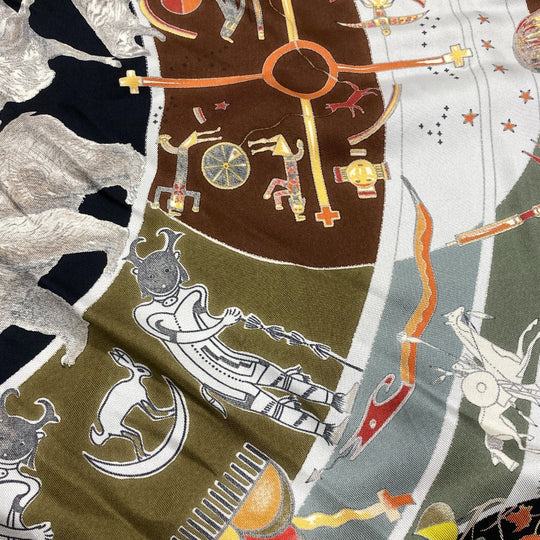 HERMES scarf silk Multi Carre90 The legend of brown men Women Used Authentic