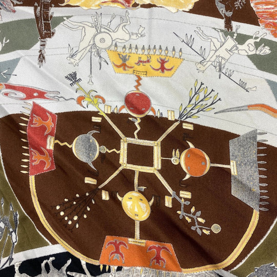 HERMES scarf silk Multi Carre90 The legend of brown men Women Used Authentic