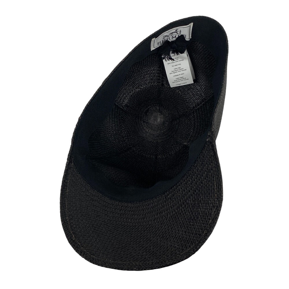 HERMES Casquette Raffia black Panama Cap Raffia Riley Women 59 Used Authentic