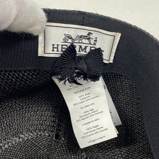 HERMES Casquette Raffia black Panama Cap Raffia Riley Women 59 Used Authentic
