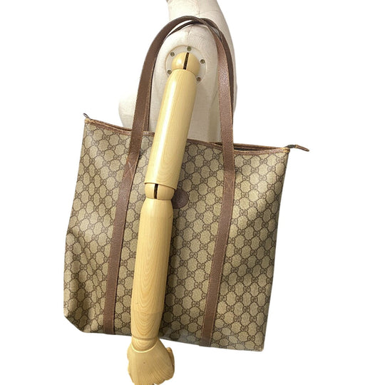 GUCCI Tote Bag 156 02 110 PVC coated canvas Brown 1 GG Supreme mens(Unisex) Used Authentic