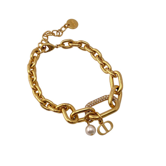 Dior bracelet Gold Plated, Rhinestone gold D-Fusion Women Used Authentic