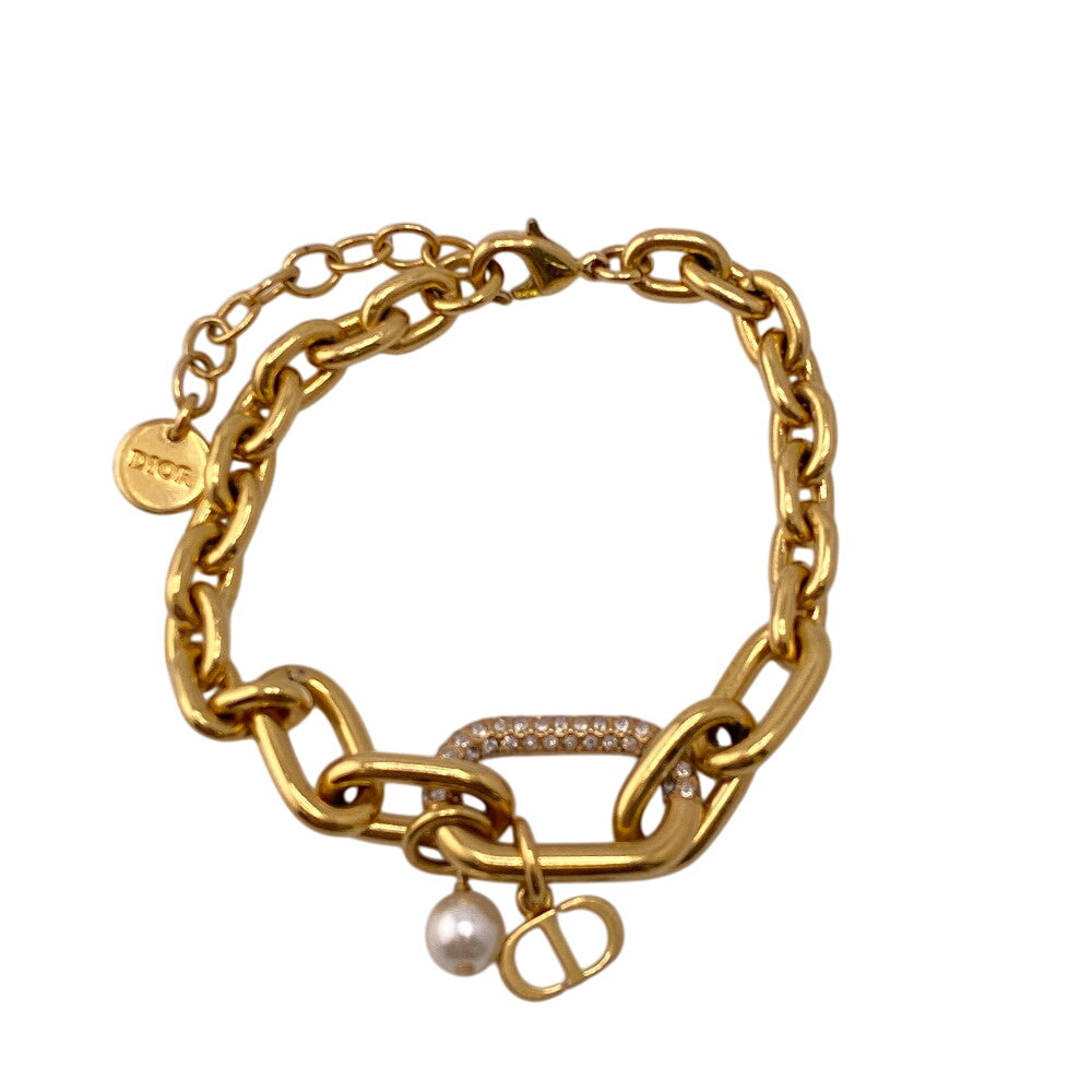 Dior bracelet Gold Plated, Rhinestone gold D-Fusion Women Used Authentic