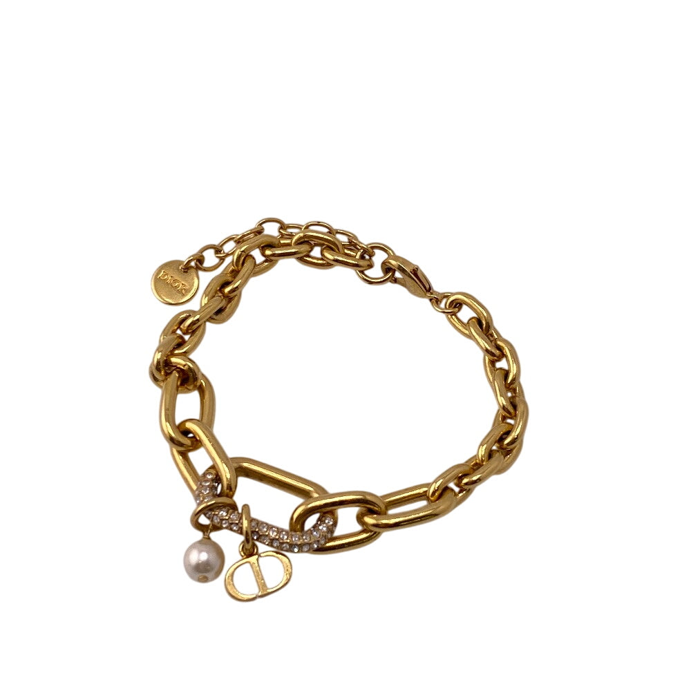 Dior bracelet Gold Plated, Rhinestone gold D-Fusion Women Used Authentic