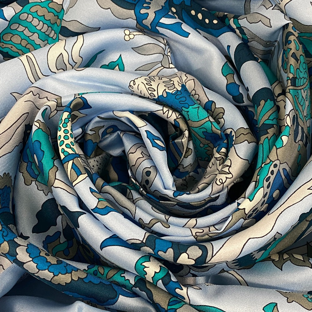 HERMES scarf silk blue Fantaisies indiennes Dazzling India Carre140 Women Used Authentic