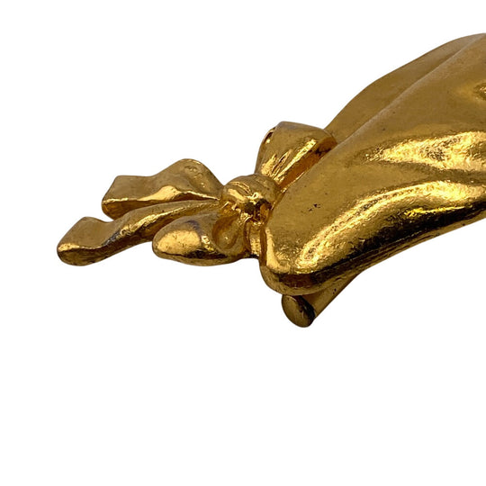 CHANEL Brooch Gold Plated gold Beret Ribbon Women Used Authentic