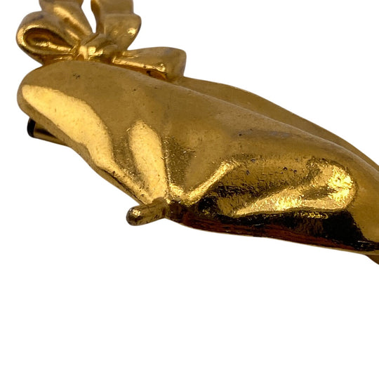CHANEL Brooch Gold Plated gold Beret Ribbon Women Used Authentic