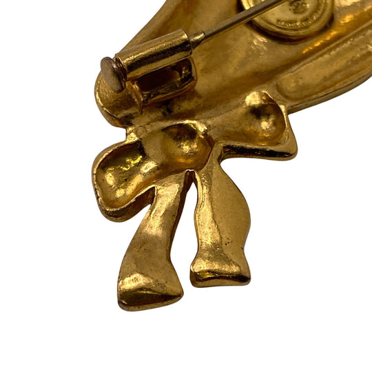 CHANEL Brooch Gold Plated gold Beret Ribbon Women Used Authentic