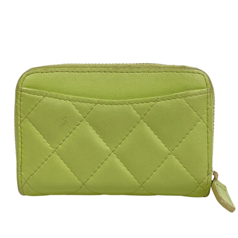 CHANEL Coin case lambskin green Matrasse Round zip Women Used Authentic